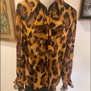 WD+ NY Animal Print Long Sleeve Ruffle Neck Top 14